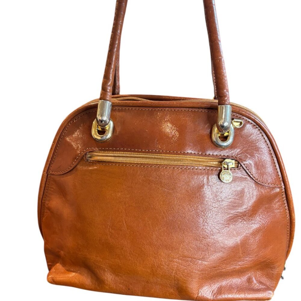 Classic Brown Leather Shoulder Bag with Gold Hardware
